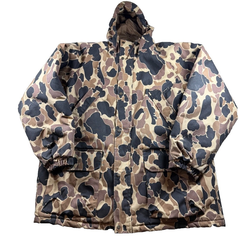 Vtg Columbia Duck Camo Jacket Mens 2XL Tall Insulated Hooded Hunting